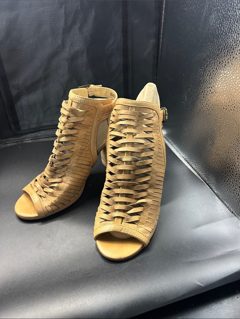 Chinese Laundry Tan Woven Peep-Toe Heels